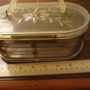 Vintage mid-century lucite and metal cosmetic case